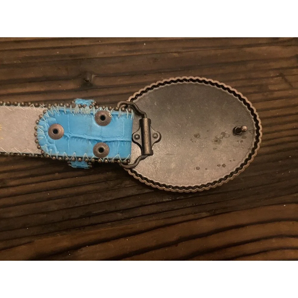 Ladies Western Turquoise Cross Leather Belt with Rhinestones Size M/L